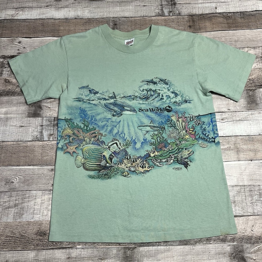 Sea World Shirt Size Medium Green Vintage Ohio Sea Marine Life Nature Tee